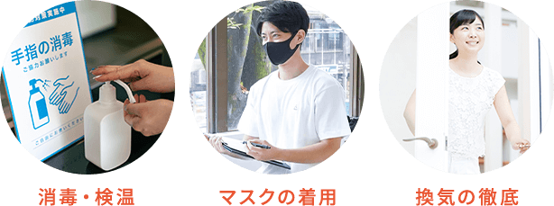 消毒・検温/マスクの着用/換気の徹底