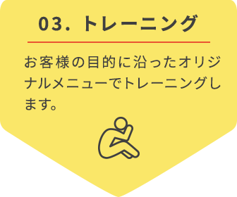 03. トレーニング：お客様の目的に沿ったオリジナルメニューでトレーニングします。
