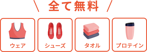 全て無料 ウェア・シューズ・タオル・プロテイン